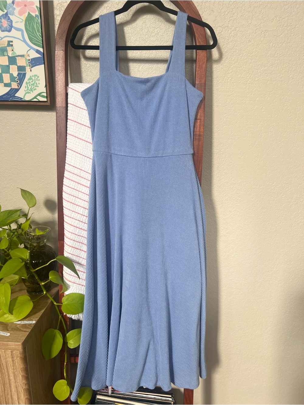 Sleeveless Square-Neck ribbed Midi Dress in Light Blue NWOT